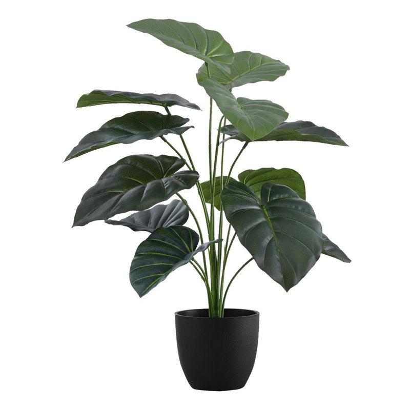24" Tall Green Alocasia Faux Plant in Black Pot
