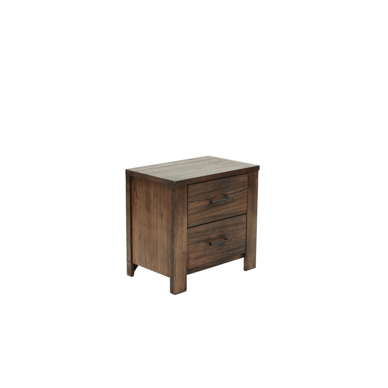 Table de chevet transitionnelle en bois avec 2 tiroirs