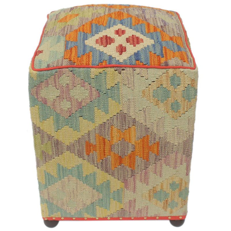 Aprea Upholstered Ottoman, Rust/Blue/Purple/Beige Wool