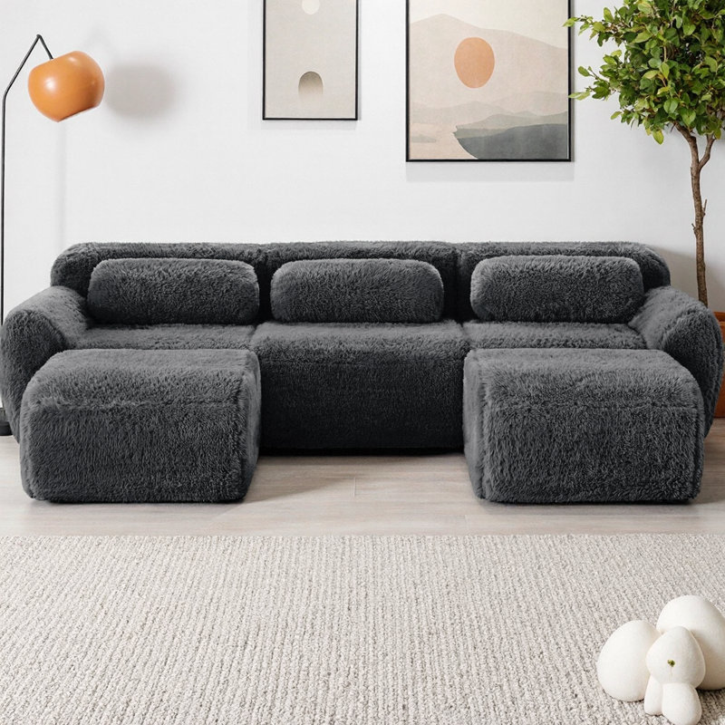 Canapé modulaire en forme de U sans os avec repose-pieds, divan 32 po avec siège en éponge haute densité, tissu moelleux antidérapant, aucun assemblage requis
