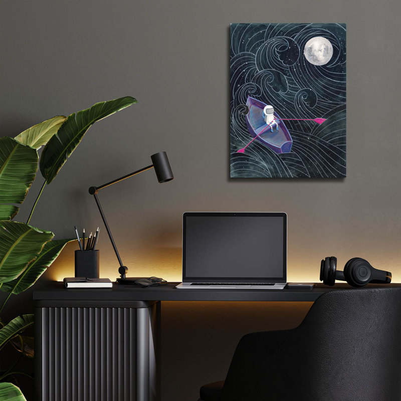  «Bateau vers la lune» par Rachel Nieman, art mural en verre acrylique, 12 po x 16 po