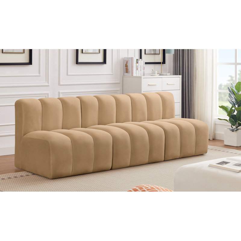 Hrach Upholstered Sectional Reversible, Camel Velvet