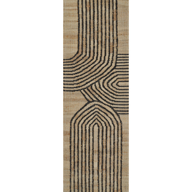 Abstract Hand Woven Jute/Wool Area Rug in Brown/Black, Runner 2'3" x 8'