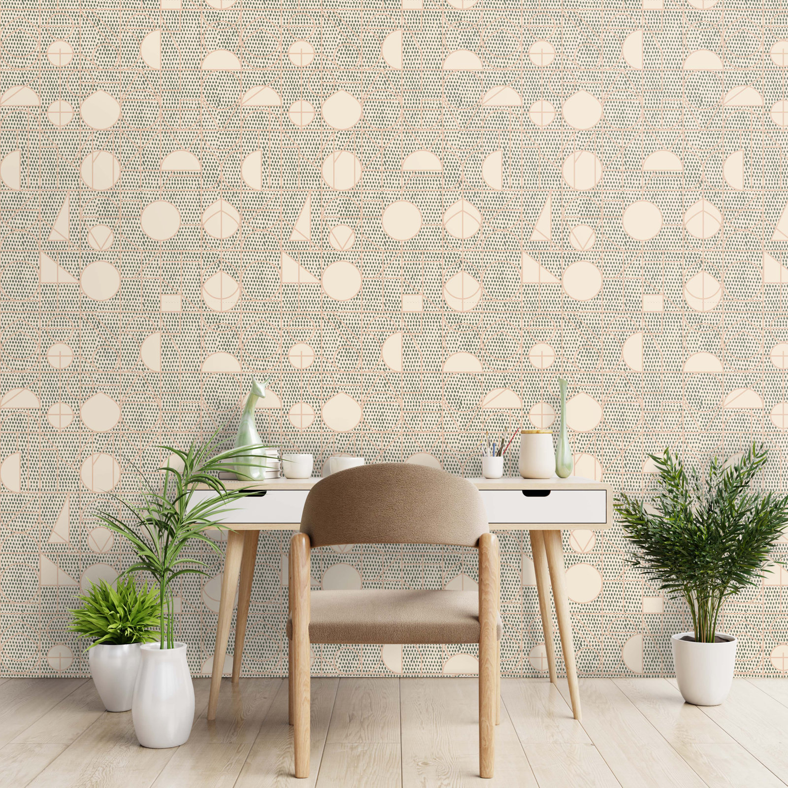 Geometric Peel & Stick Wallpaper Roll, Olive Peach