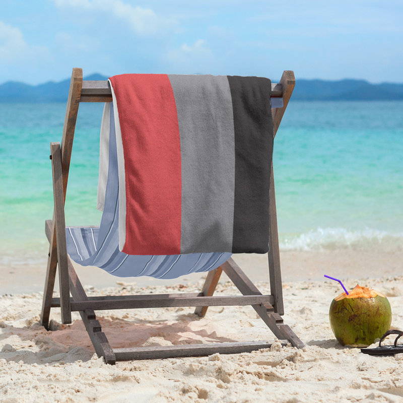 Lightweight Beach Towel, Microfiber, Red/Flat Gray/Black