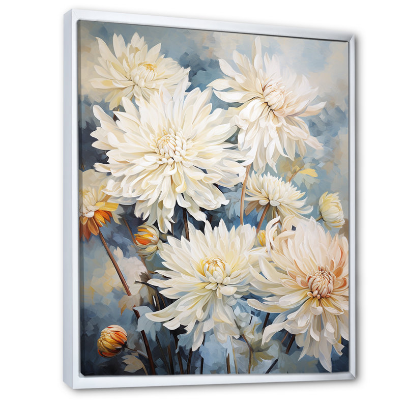 «Beige Mums In Bouquet Bliss I», reproduction sur toile, H 20 po x l 12 po x P 1 po, Cadre flottant blanc