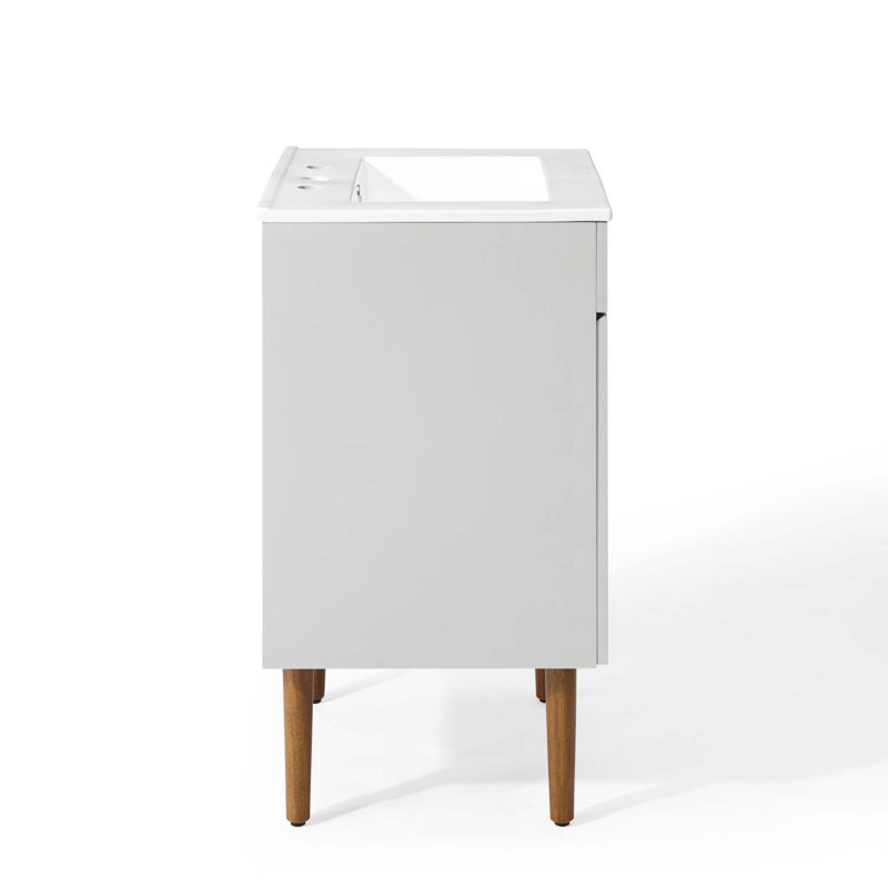 Gray and White Mahogany Freestanding Bathroom Vanity with Ceramic Sink