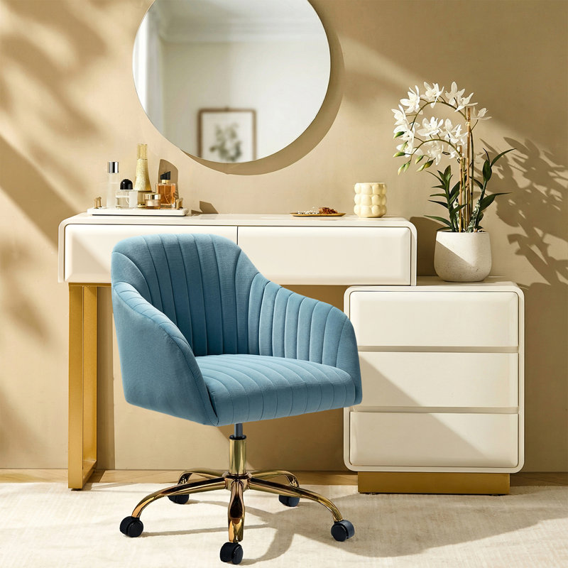 Chaise de travail en velours Adan, Velours bleu