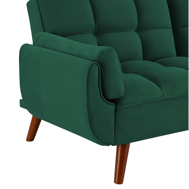 Jalena 75" Flared Arm Convertible Sleeper Sofa, Green Polyester