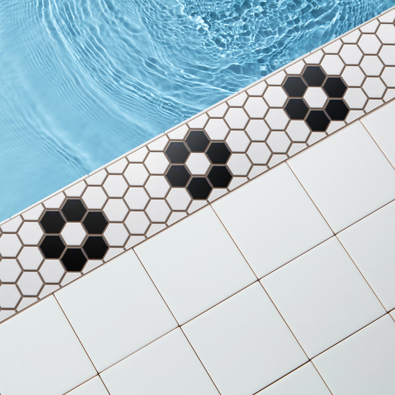 Metro 1" Hex Glossy White with Flower 10-1/4 in. x 11-7/8 in. Porcelain Mosaic Floor and Wall Tile