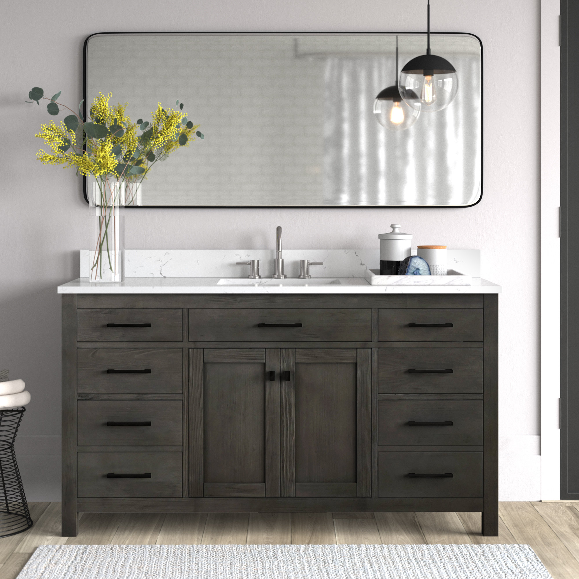 Anren 60 Free Standing Single Bathroom Vanity With Top 