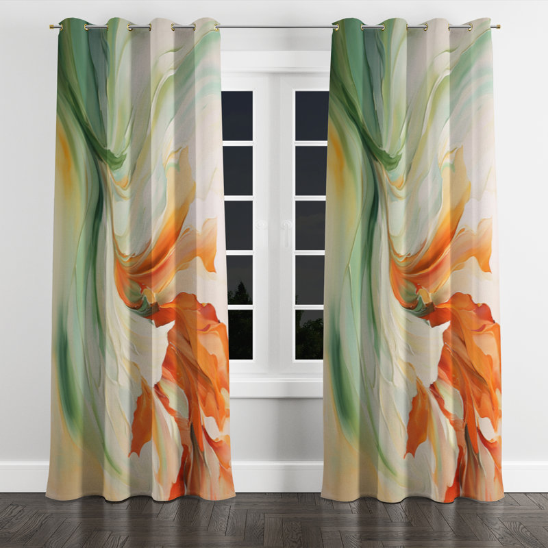 Anamol - Abstract Botanicals Blackout Grommet Curtain - 1 panel, 52" W x 84" L, Golden Grommets
