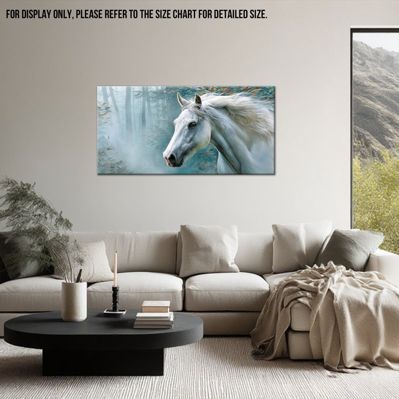 Grand cheval, art mural sur toile - Cheval blanc serein, décoration murale pour le salon, estampes artistiques et photos, décoration murale pour chambre à coucher, 24 x 48 pouces