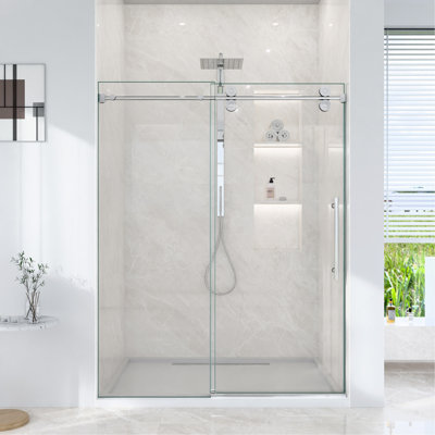 56"-60"W*72"H Frameless Single Sliding Shower Door – 5/16" (8mm) Clear Tempered Glass, Bypass Design with Chrome Finish