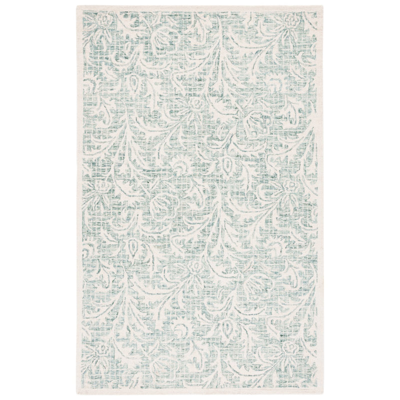 Tapis floral en laine et coton touffeté à la main Rumbaugh, Rectangle 5 pi x 8 pi