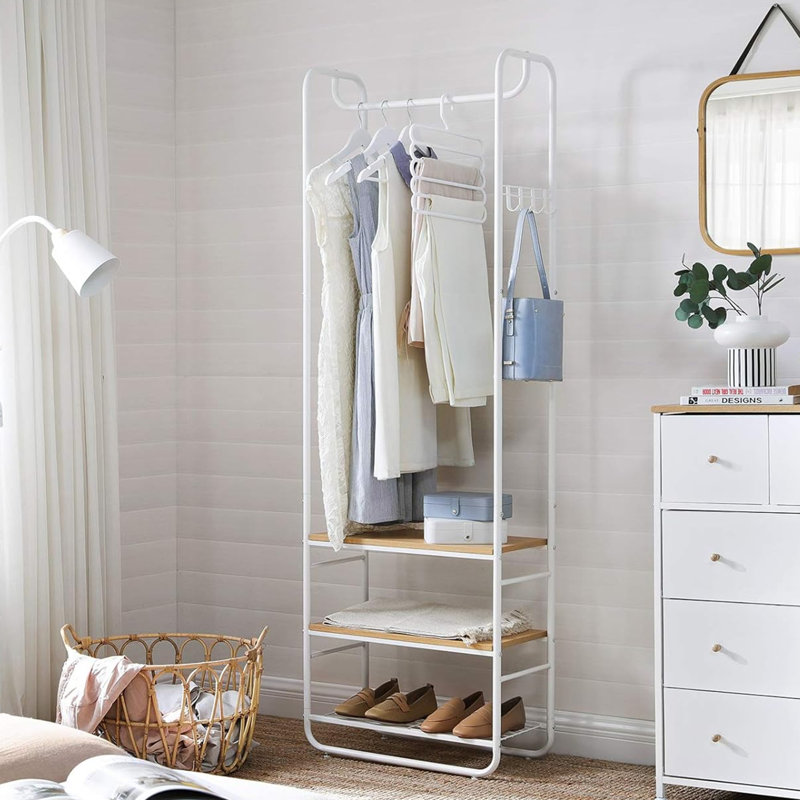 Bayoleth Metal Freestanding 4 - Hook Coat Rack, Oak