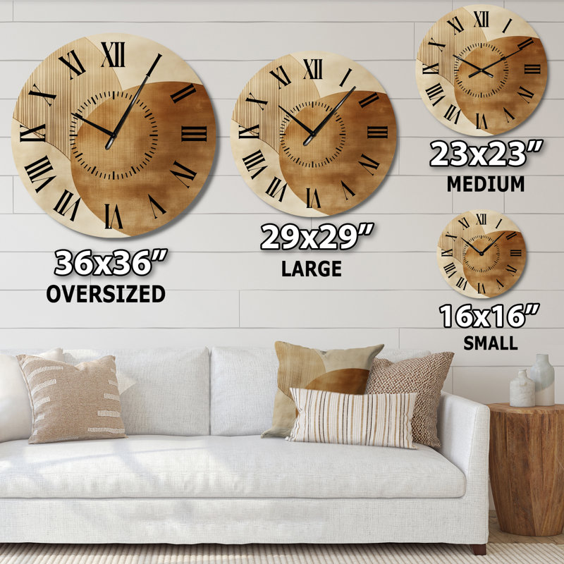 Horloge murale ronde en métal, style milieu du siècle, motif arc solaire neutre abstrait, Surdimensionné