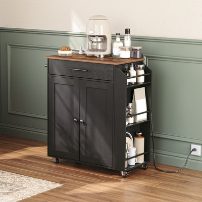 Aquisha 33.8" Rolling Kitchen Island with Power Outlet by Lark Manor