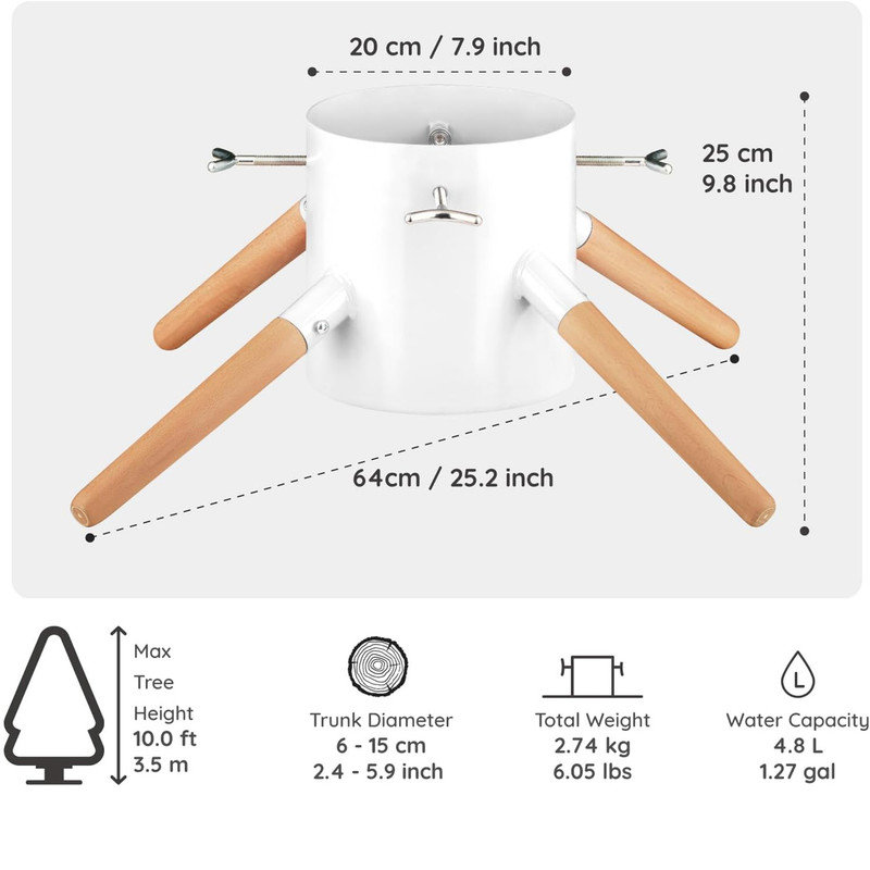White Metal and Beech Wood Christmas Tree Stand for 10ft Trees