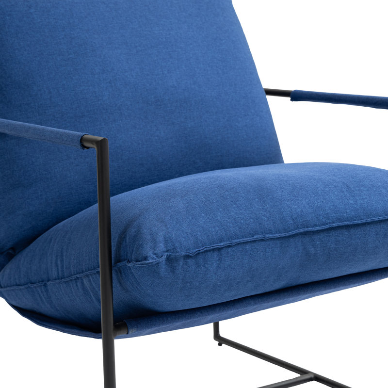 Upholstered Modern Metal Framed Blue Polyester Blend Sling Accent Chair, Blue Poyester Blend