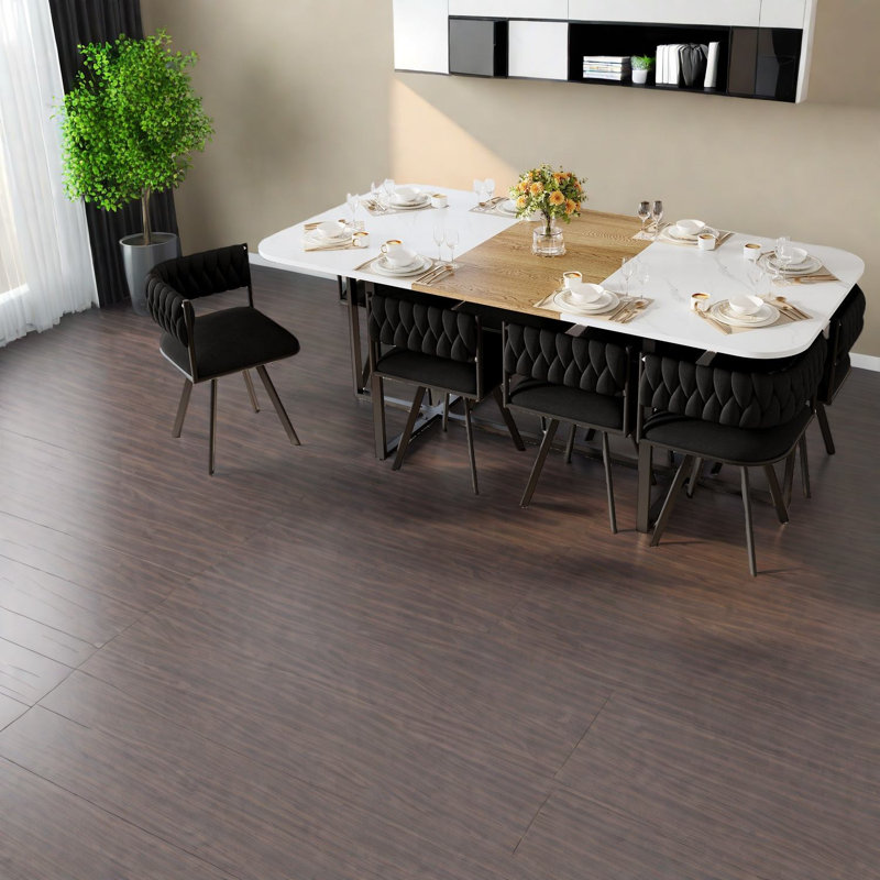 Ensemble de tables de salle à manger élégantes carrées pour 8 personnes, faux marbre et velours, style moderne