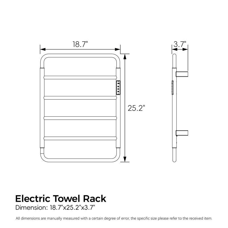 Wall Mount Electric Towel Warmer with Temperature Display, Plug in or Hardwired, Matte Black