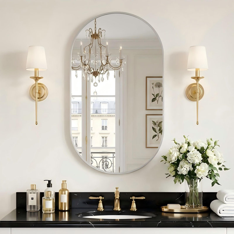 Miroir de salle de bain Onshuntay, Argent, 33 po x 20 po