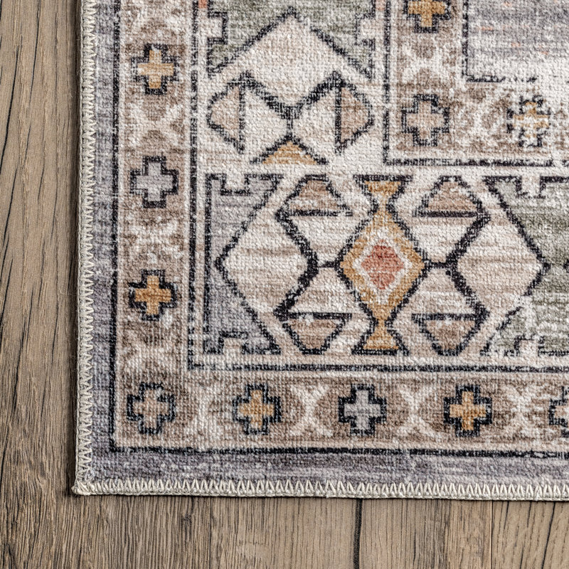 Mae SpinClean Tribal Motif Machine Washable Area Rug, Runner 2'6" x 8'