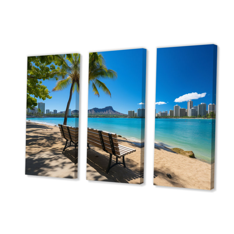 Plage hawaïenne, impression sur toile, 3 pièces, H 28 po x l 36 po x P 1 po