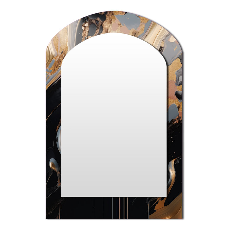 Or et noir Marble Mirage III - grand miroir mural de forme unique en marbre, miroir unique de forme libre moderne, impression d'art en métal