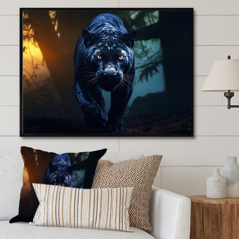 «Black Panther Gaze» sur toile, Cadre flottant noir, H 24 po x l 32 po x P 1 po