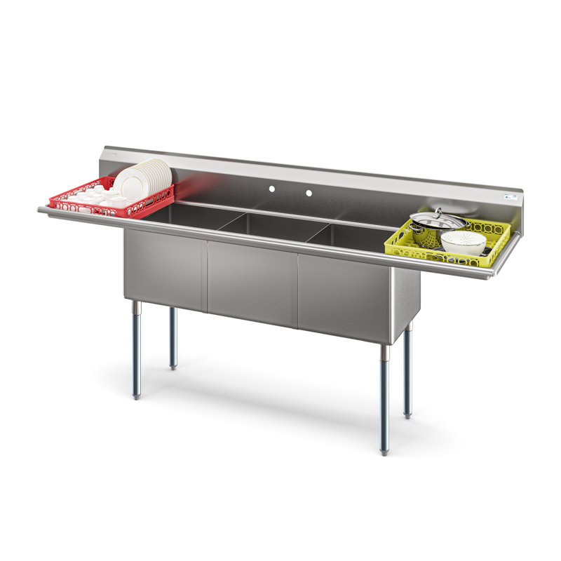 90'' Stainless Steel Triple Bowl Commercial Kitchen Sink