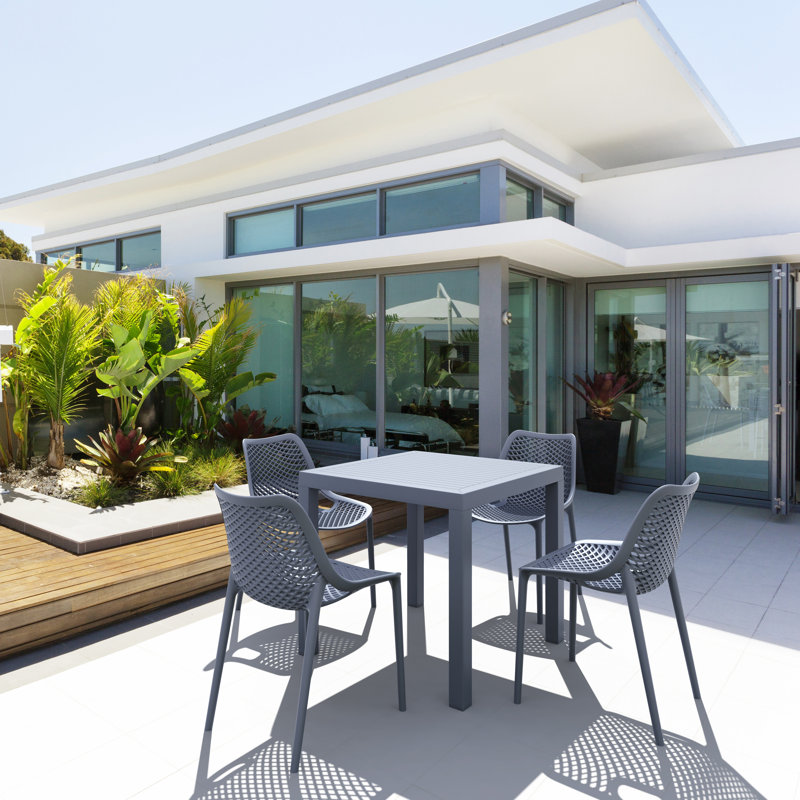 Asherton 31.5" W 4-Person Square Patio Dining Set with Stackable Chairs, Dark Gray