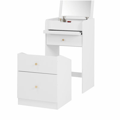 Small Vanity Desk with Mirror - White Makeup Vanitys Set Make up Table with Chair, Drawers, Mini Space Saving Cute Dressing Table for Girls Bedroom Living room