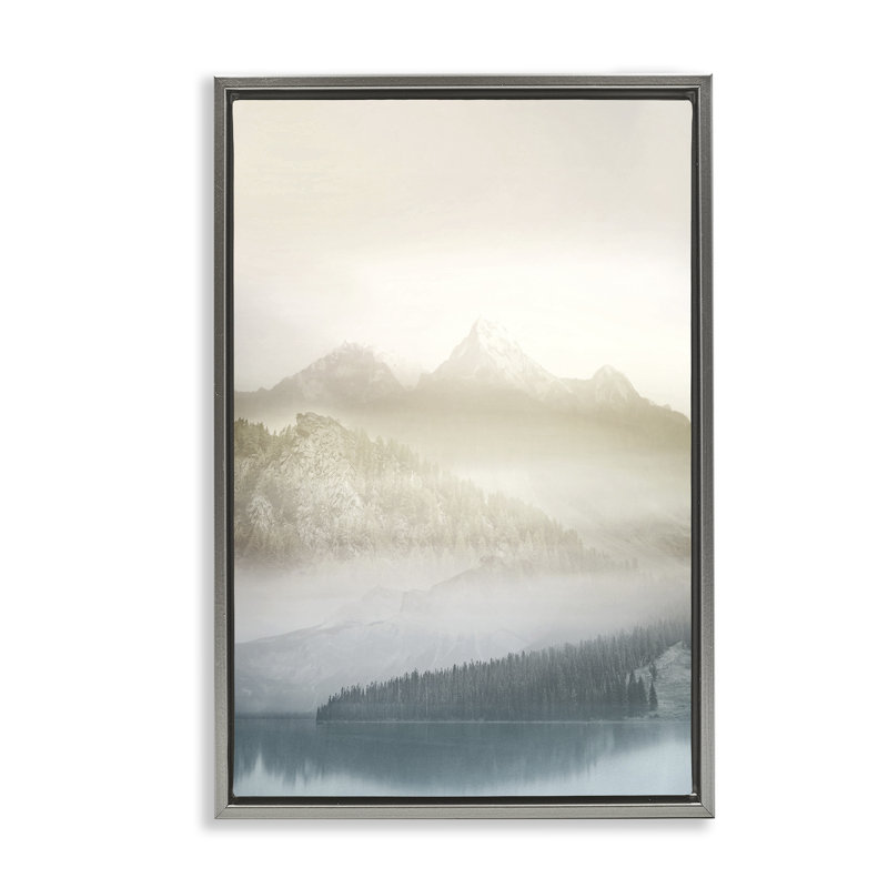 Cadre flottant Vanilla Mountain Peaks View, design par Gemma Bardot, H 31 po x l 21 po, Cadre flottant gris lustré