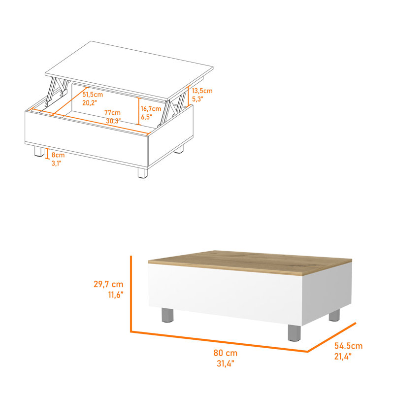 TUHOME Boston Lift-Top Coffee Table, White
