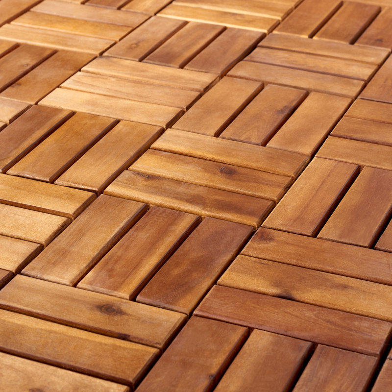 Naik 11.81'' L x 11.81'' W Solid Wood Interlocking Deck Tile in Natural