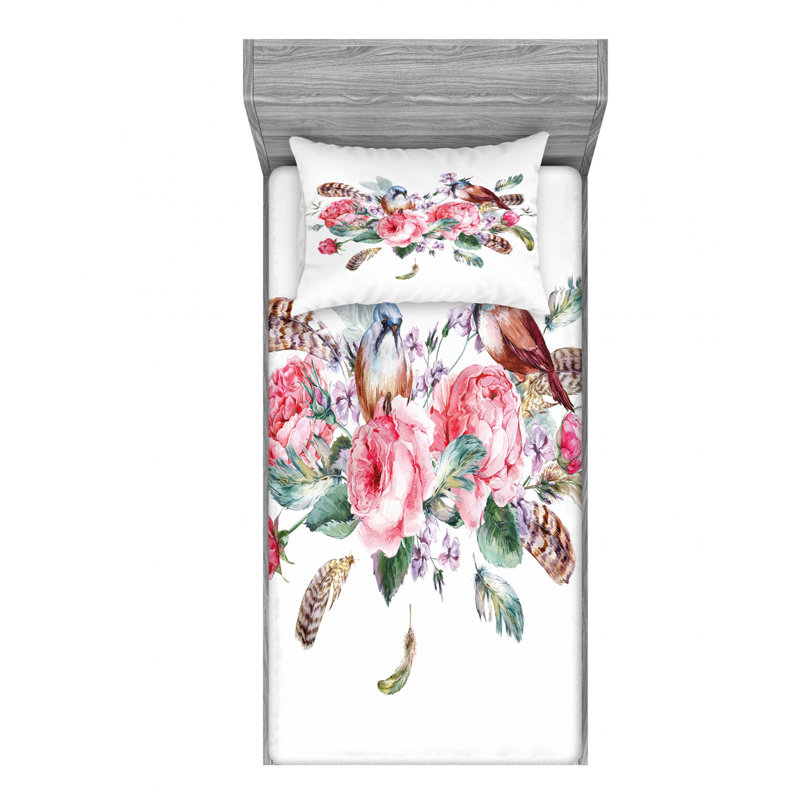 Microfiber Floral Sheet Set, Twin Sheet Set with Fitted Sheet