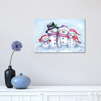 «Snowman Family II» par Makiko, reproduction d'art sur toile tendue