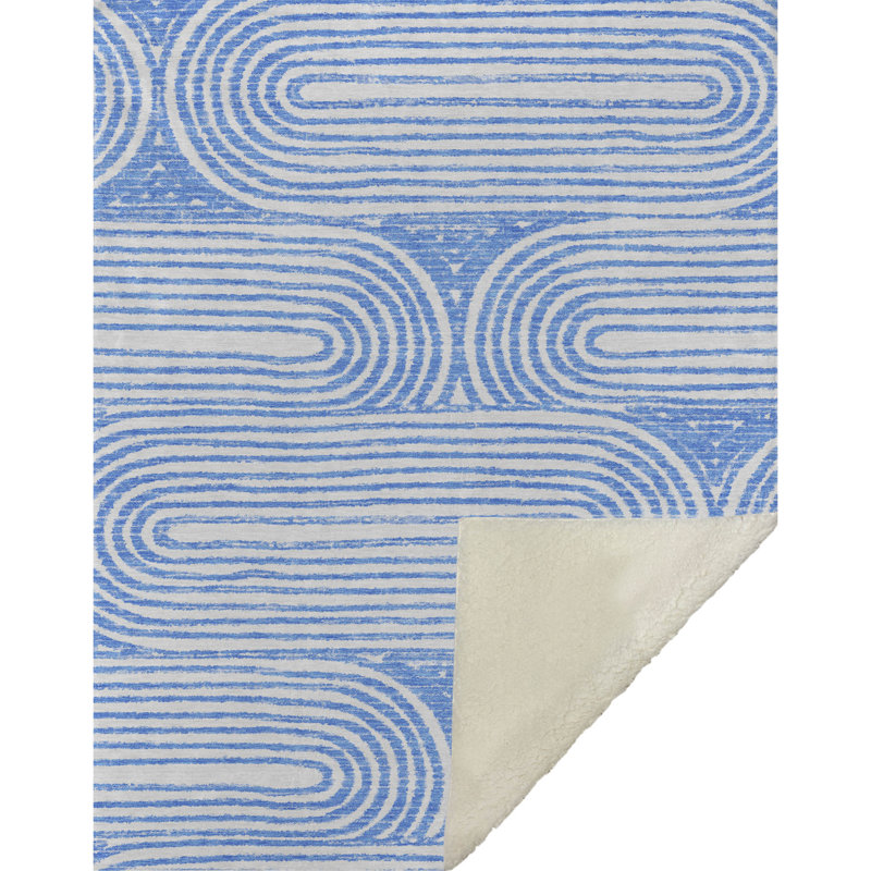 Addison Machine Washable Sherpa Art Deco Throw Blanket, Blue