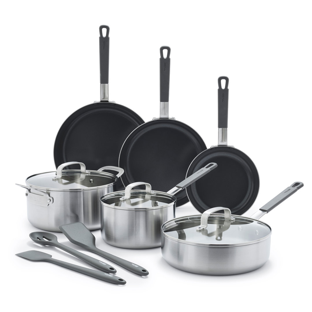 Bobby Flay by GreenPan Stainless Steel Uncoated & PFAS-Free Nonstick 12-Piece Cookware Set (Set of 12) GreenPan