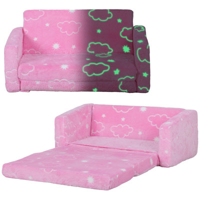 Canapé pour enfant 2 en 1 Qaba, canapé pour tout-petit avec lueur dans le tapis Cosmic, housse lavable, canapé convertible pliant en salle de jeu,
