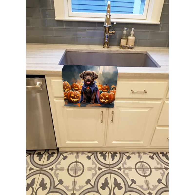 Chocolate Labrador Retriever Puppy Halloween Kitchen Towel, Chocolate Labrador Retriever