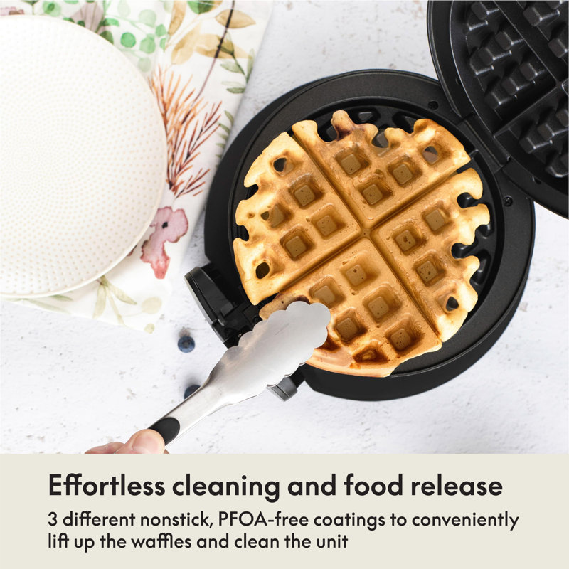 Black Rotating Belgian Waffle Maker with Nonstick Plates