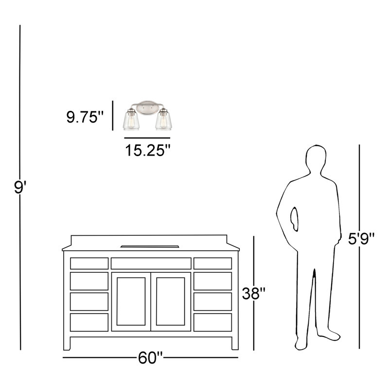 Éclairage pour salle de bain à intensité variable 2 lumières Kennelly, Nickel brossé