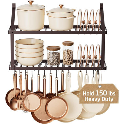 Heavy Duty Wall Mounted Pot Rack with Pot Lid Holder, Oil Rubbed Bronze