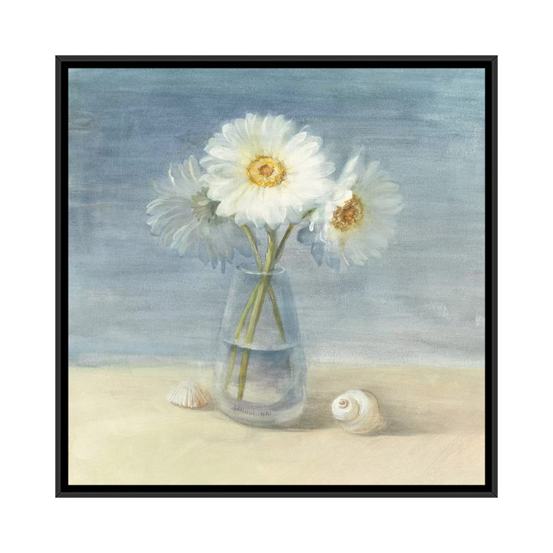 «Daisies and Shells» par Danhui Nai - reproduction d'art, Toile avec cadre noir, Aucun mat, H 26 po x l 26 po x P 1,5 po