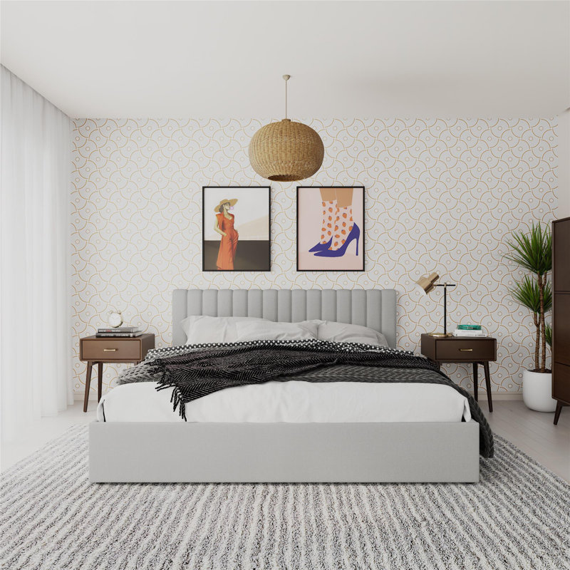 Lit plateforme tapissier avec rangement Brittany, Roi, Gris clair
