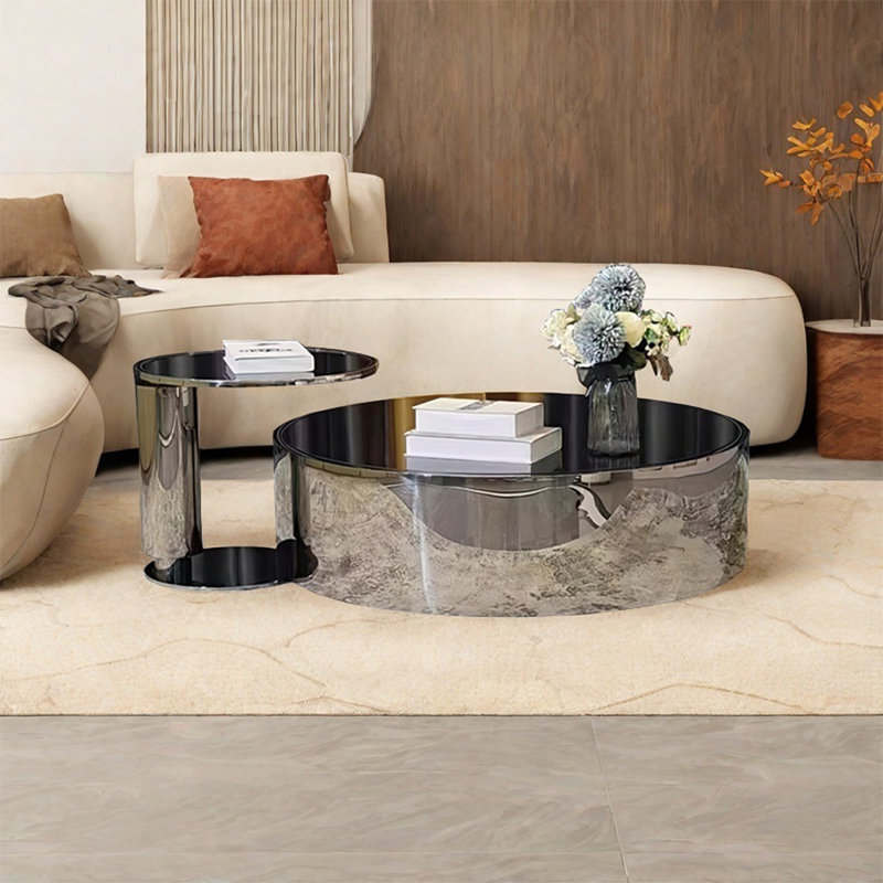 Table basse italienne simple ronde en verre trempé, H 11,8 po x L 39,4 po x l 39,4 po