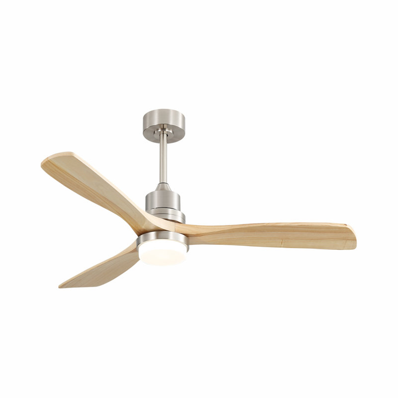 52 Inch Ceiling Fan With LED Light and Remote, 6 Speed with Reversible DC Motor, Brushed Nickel, Natural Wood